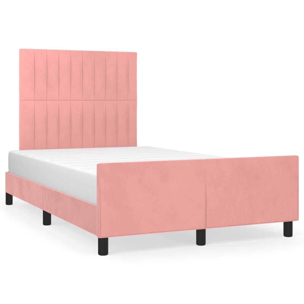 Estructura de cama con cabecero de terciopelo rosa 120x200 cm rayas verticales