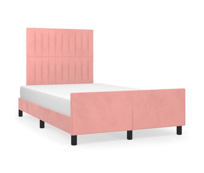 Estructura de cama con cabecero de terciopelo rosa 120x200 cm rayas verticales