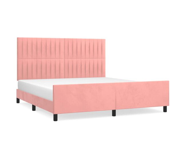Estructura de cama con cabecero de terciopelo rosa 180x200 cm rayas verticales