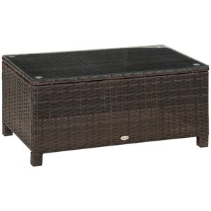 Outsunny Mesa de Centro Jardim de Vime Sintético Mesa de Apoio para Exterior com Vidro Temperado para Varanda Pátio 85x50x39 cm Marrom