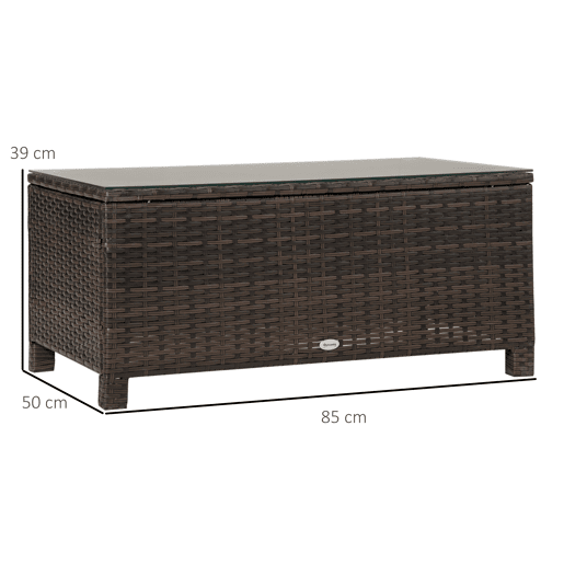 Outsunny Mesa de Centro Jardim de Vime Sintético Mesa de Apoio para Exterior com Vidro Temperado para Varanda Pátio 85x50x39 cm Marrom