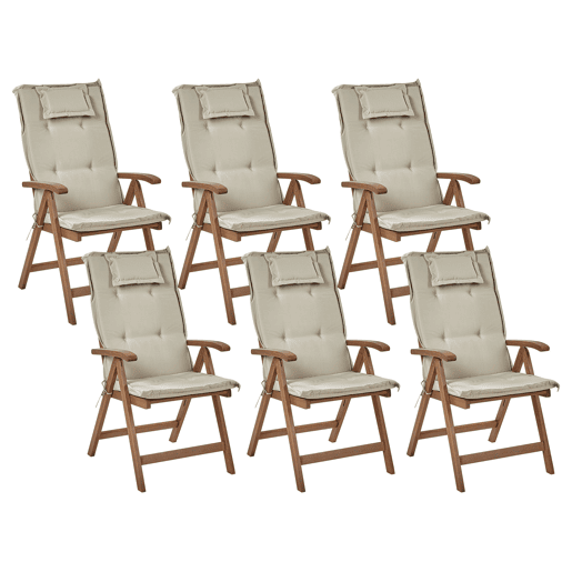 Conjunto de 6 cadeiras de jardim com almofadas AMANTEA Madeira de acácia Taupe