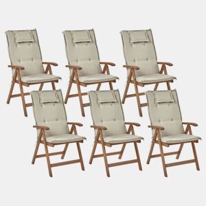 Conjunto de 6 cadeiras de jardim com almofadas AMANTEA Madeira de acácia Taupe