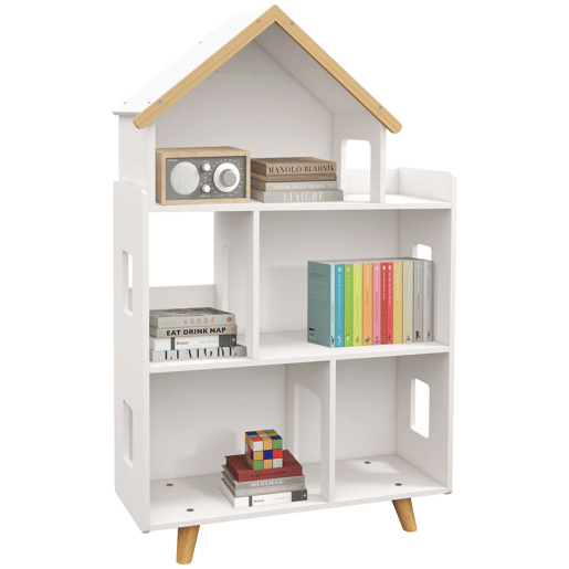 ZONEKIZ Estante para Crianças Organizador Infantil de 3 Níveis para Brinquedos Carga Máxima 50 kg para Sala de Jogos Dormitório Escola Infantil 65x25x108,5 cm Branco