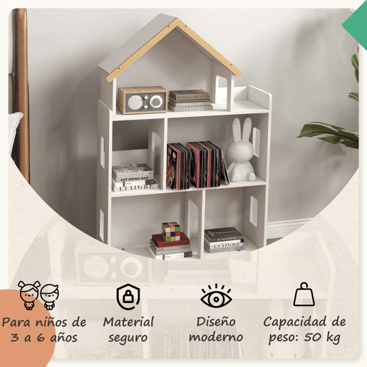 ZONEKIZ Estante para Crianças Organizador Infantil de 3 Níveis para Brinquedos Carga Máxima 50 kg para Sala de Jogos Dormitório Escola Infantil 65x25x108,5 cm Branco