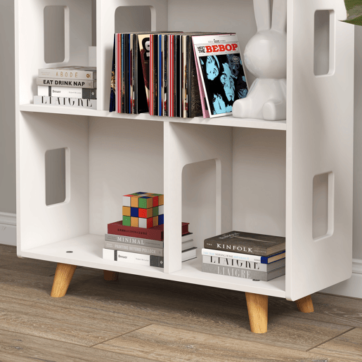 ZONEKIZ Estante para Crianças Organizador Infantil de 3 Níveis para Brinquedos Carga Máxima 50 kg para Sala de Jogos Dormitório Escola Infantil 65x25x108,5 cm Branco