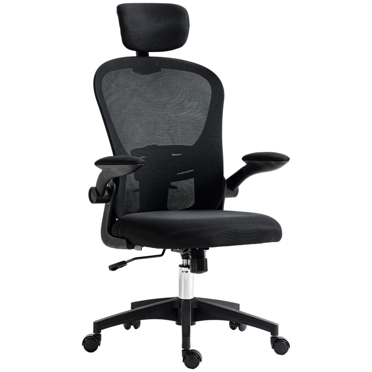 Vinsetto silla de oficina de malla, silla de escritorio giratoria con función basculante, respaldo alto, reposacabezas ajustable, soporte lumbar 4d, brazo abatible, altura ajustable, negro