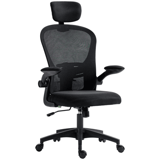 Vinsetto Cadeira de Escritório Basculante Cadeira de Escritório Giratória com Encosto Alto Apoio para a Cabeça Ajustável Suporte Lombar Apoio para os Braços Dobrável e Altura Ajustável Carga 120 kg 62x64x112-120 cm Preto