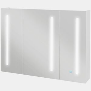 kleankin Armário Casa de Banho com Espelho e Luz LED Móvel Casa de Banho de Parede com 3 Portas Prateleiras Ajustáveis Interruptor Tátil 90x15x70 cm Branco Brilhante