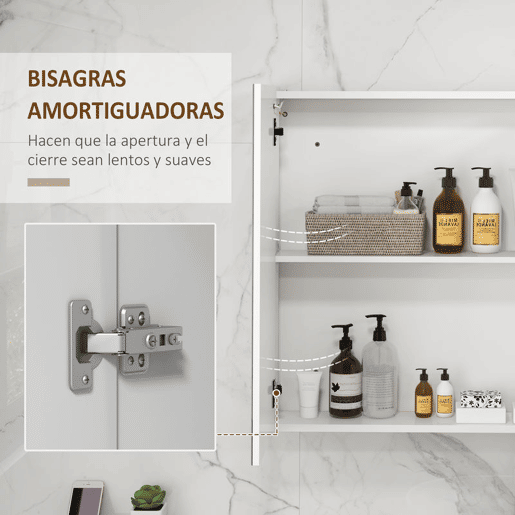 kleankin Armário Casa de Banho com Espelho e Luz LED Móvel Casa de Banho de Parede com 3 Portas Prateleiras Ajustáveis Interruptor Tátil 90x15x70 cm Branco Brilhante