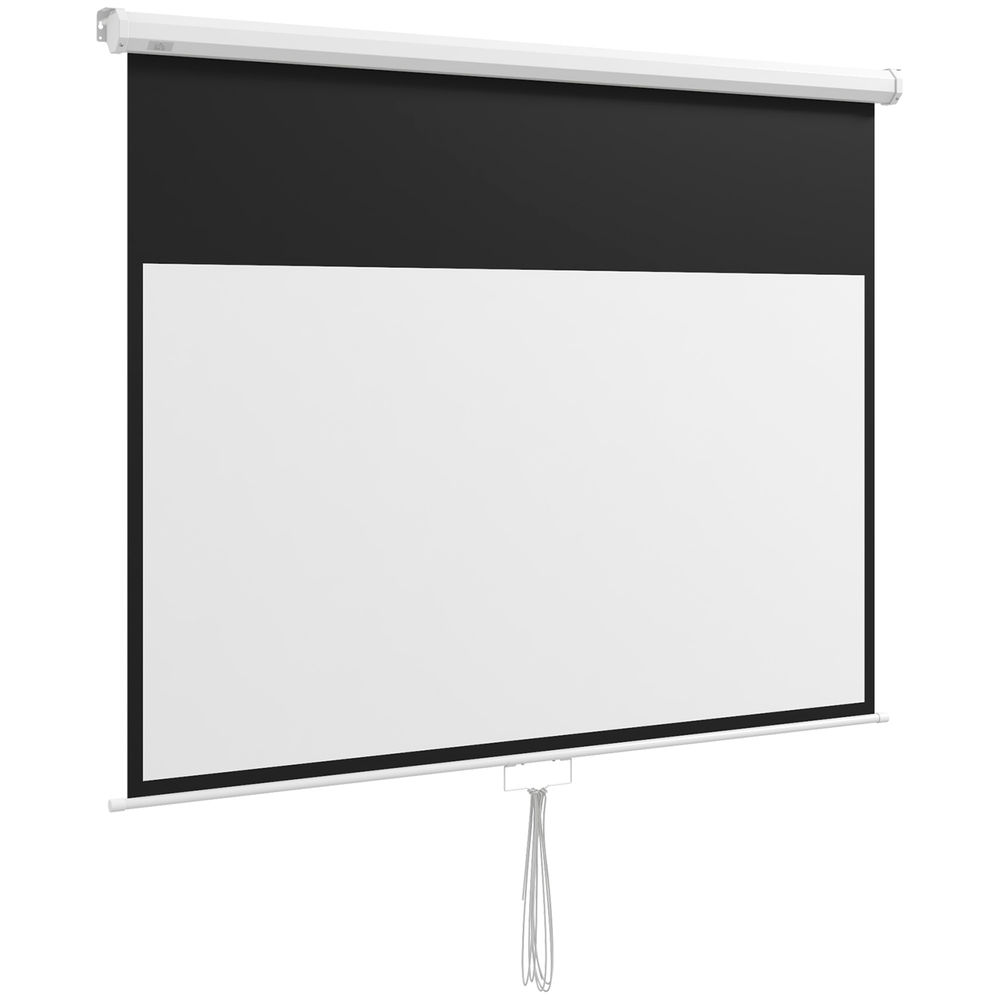 Homcom pantalla de proyector manual 80 pulgadas pantalla de proyección portátil formato 16:9 con altura ajustable para interior y exterior cine en casa patio 172x96 cm blanco