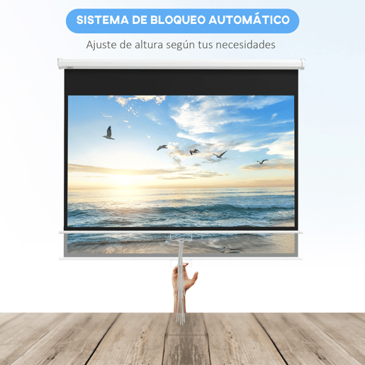 HOMCOM Ecrã de Projeção Manual 80'' Portátil Formato 16:9 com Altura Ajustável para Interior e Exterior, Cinema em Casa e Eventos Desportivos, 172x96 cm Branco