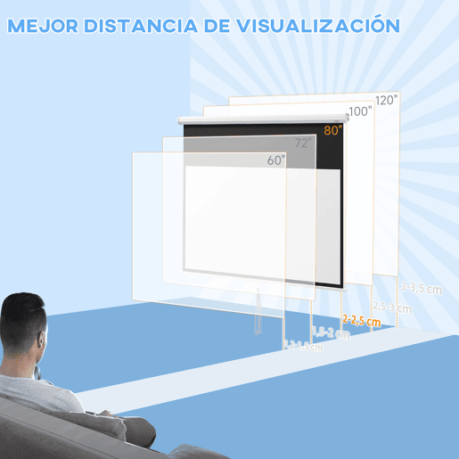 HOMCOM Ecrã de Projeção Manual 80'' Portátil Formato 16:9 com Altura Ajustável para Interior e Exterior, Cinema em Casa e Eventos Desportivos, 172x96 cm Branco