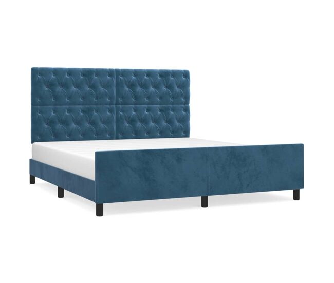 Estructura cama con cabecero terciopelo azul oscuro 160x200 cm diseño de botones