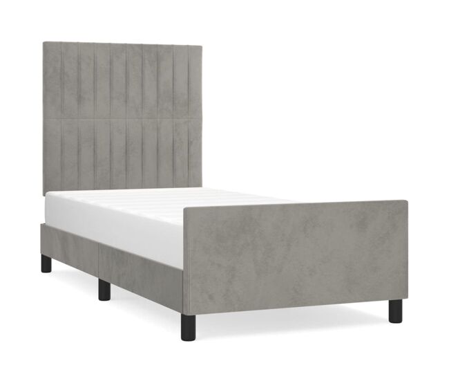 Estructura de cama con cabecero terciopelo gris claro 100x200cm rayas verticales
