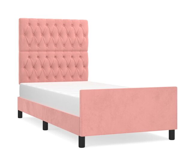 Estructura de cama con cabecero de terciopelo rosa 90x200 cm diseño de botones
