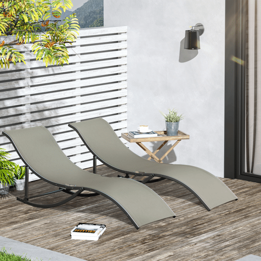 Outsunny Conjunto de 2 Espreguiçadeiras de Jardim em Forma de S com Estrutura de Aluminio e Textilene para Piscina Pátio Varanda 165x61x63 cm Cinza