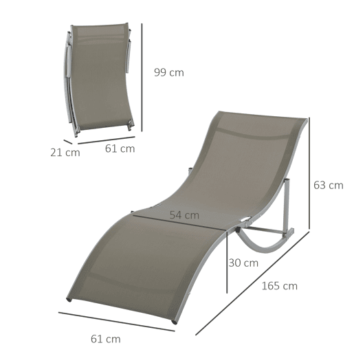 Outsunny Conjunto de 2 Espreguiçadeiras de Jardim em Forma de S com Estrutura de Aluminio e Textilene para Piscina Pátio Varanda 165x61x63 cm Cinza