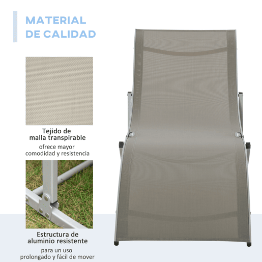 Outsunny Conjunto de 2 Espreguiçadeiras de Jardim em Forma de S com Estrutura de Aluminio e Textilene para Piscina Pátio Varanda 165x61x63 cm Cinza