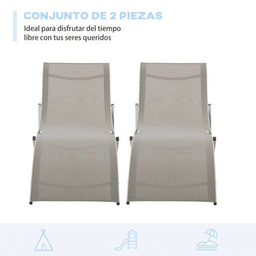 Outsunny Conjunto de 2 Espreguiçadeiras de Jardim em Forma de S com Estrutura de Aluminio e Textilene para Piscina Pátio Varanda 165x61x63 cm Cinza