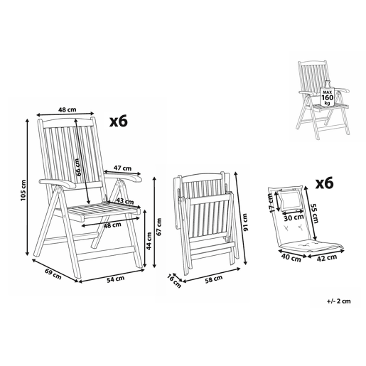 Conjunto de 6 cadeiras de jardim com almofadas AMANTEA Madeira de acácia Cinzento
