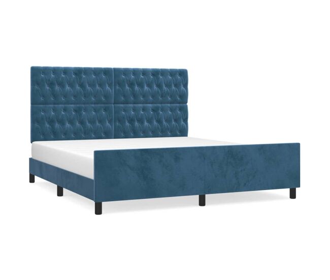 Estructura cama con cabecero terciopelo azul oscuro 180x200 cm diseño de botones