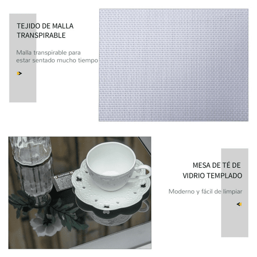 Outsunny Conjunto de 2 Espreguiçadeiras de Jardim 59x169x66 cm com Mesa 41x41x45 cm Vidro Temperado Apoio de Braços para Pátio Piscina Varanda Cinza