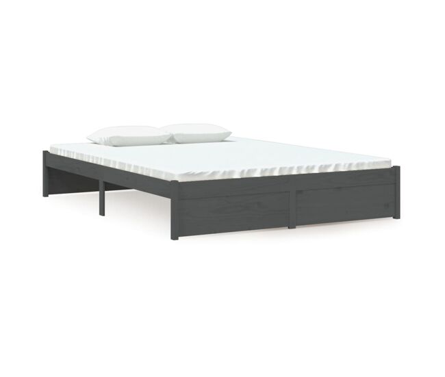 Estructura de cama de matrimonio madera maciza gris 135x190 cm