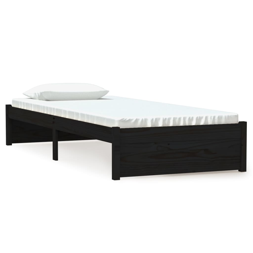 estructura de cama individual madera maciza negra 75x190 cm