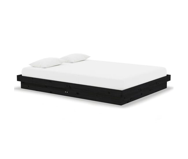 Estructura de cama doble madera maciza negro 135x190 cm