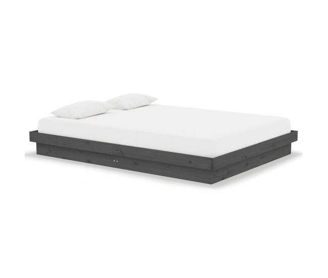 Estructura de cama matrimonial madera maciza gris 135x190cm