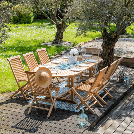 Muebles de jardín de teca LOMBOK - mesa extensible ovalada - 8 plazas