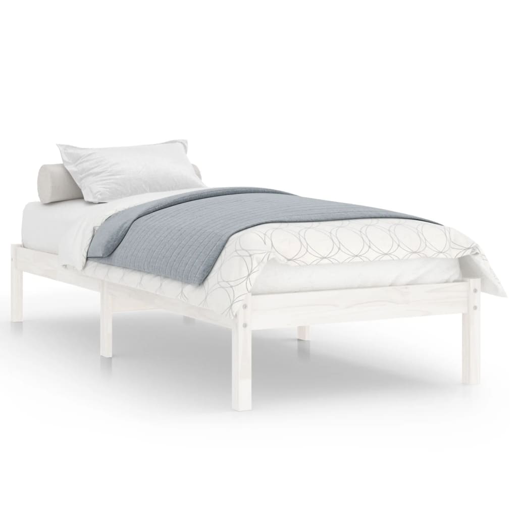Estructura de cama individual madera maciza blanco 90x190 cm