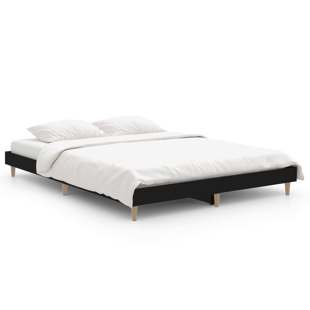 estructura de cama de madera contrachapada negra 140x190 cm