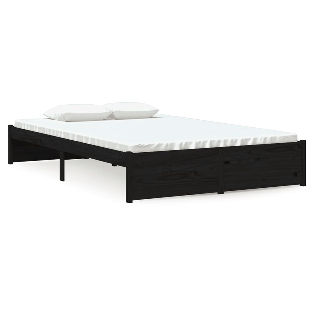 Estructura de cama doble pequeña madera maciza negra 120x190 cm