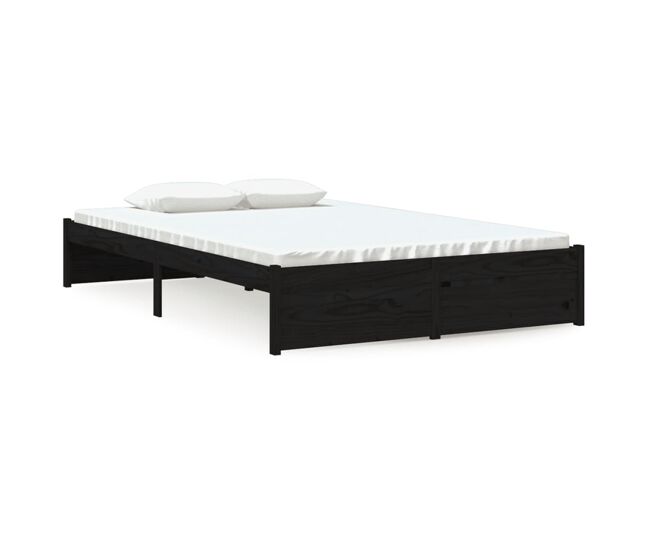 Estructura de cama doble pequeña madera maciza negra 120x190 cm