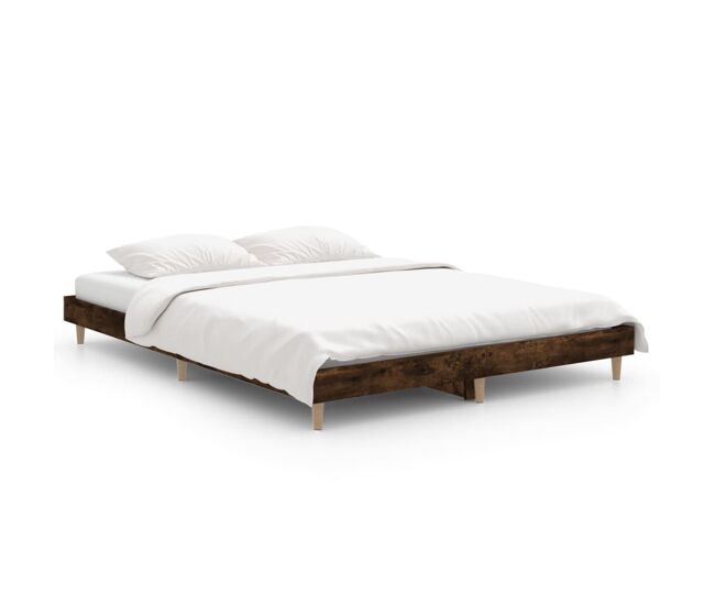 Estructura de cama madera contrachapada roble ahumado 135x190cm