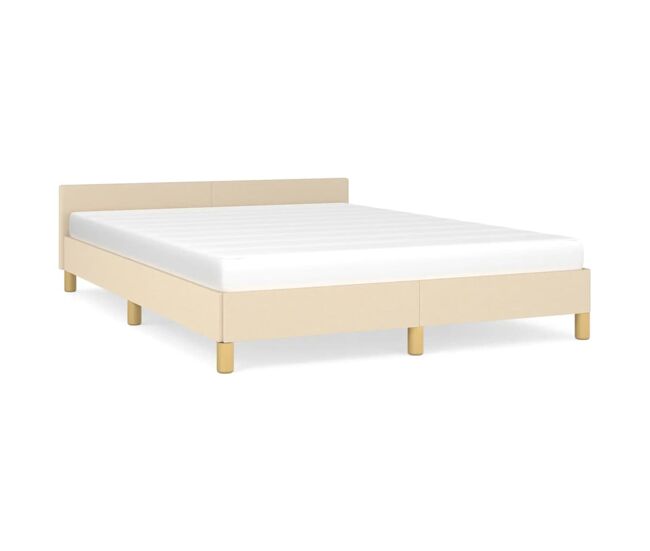 Estructura de cama con cabecero de tela color crema 140x190 cm