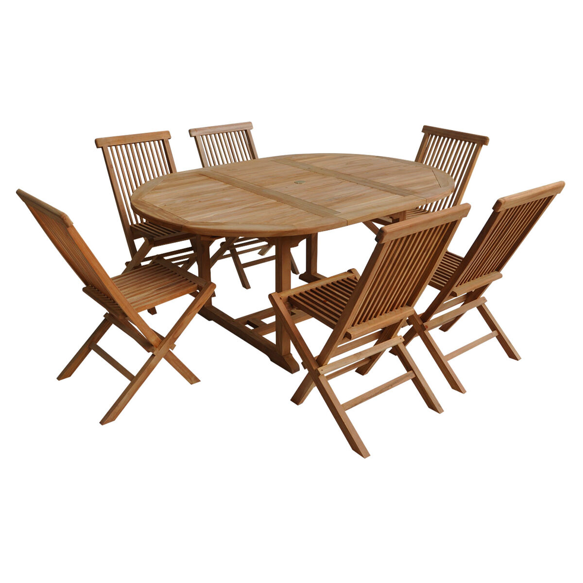 muebles de jardin de teca lombok - mesa redonda extensible - 6 plazas