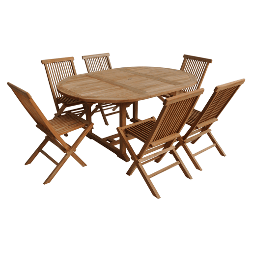 Muebles de jardín de teca LOMBOK - mesa redonda extensible - 6 plazas