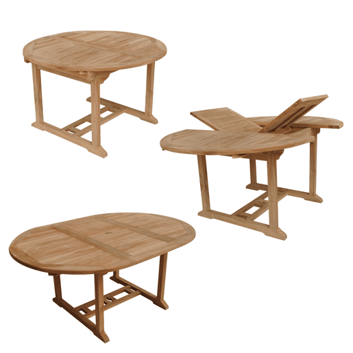 Muebles de jardín de teca LOMBOK - mesa redonda extensible - 6 plazas
