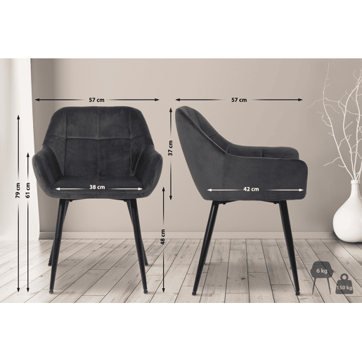 Silla de salón Emia en terciopelo Gris 61X56.5X84 cm