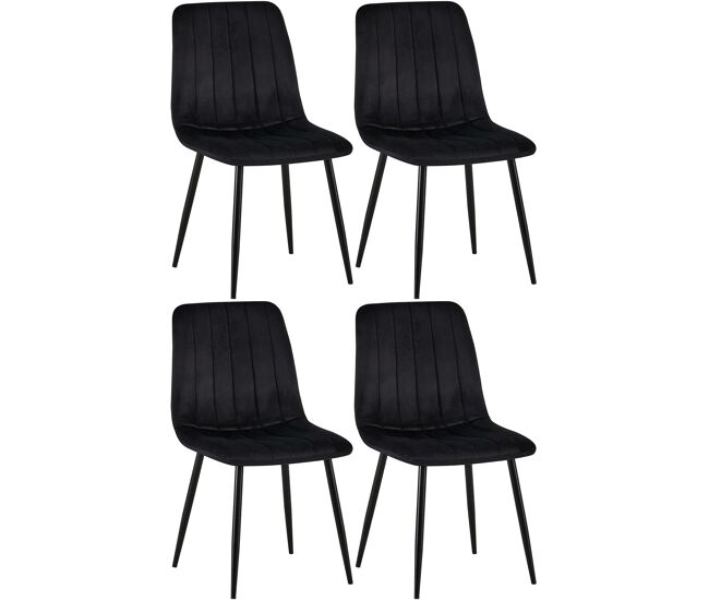 Set de 4 sillas de salón dijon en tela o terciopelo negro 53x45x88 cm