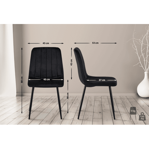 Set de 4 sillas de salón Dijon en tela o terciopelo Negro 53X45X88 cm