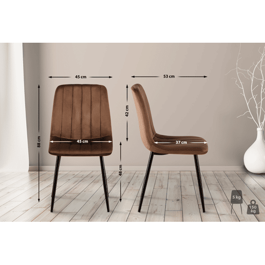 Set de 4 sillas de salón Dijon en tela o terciopelo Marrón 53X45X88 cm