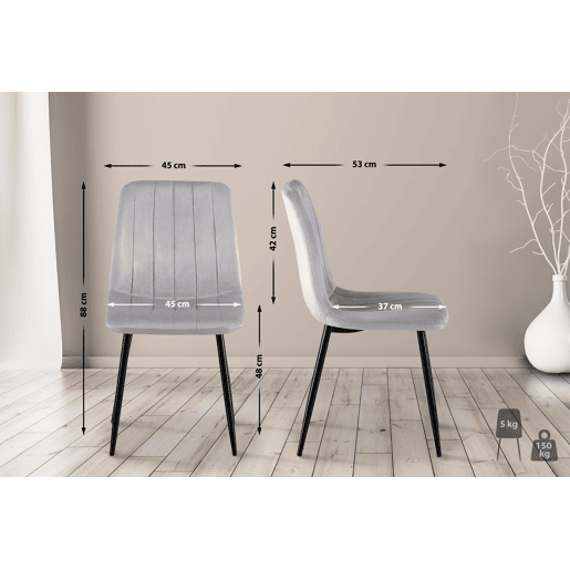 Set de 4 sillas de salón Dijon en tela o terciopelo Gris 53X45X88 cm