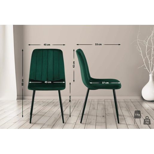 Set de 4 sillas de salón Dijon en tela o terciopelo Verde 53X45X88 cm