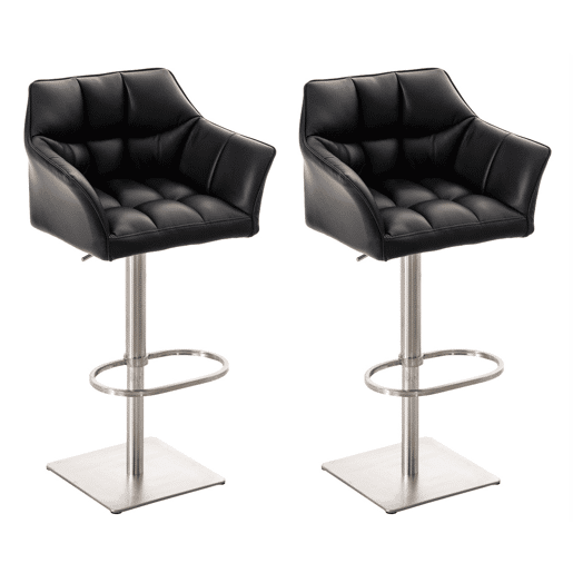 Juego de 2 taburetes de bar Damaso de polipiel Simil cuero Negro 45X64X88 cm
