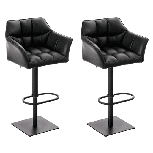 Juego de 2 taburetes de bar Damaso de polipiel Simil cuero Negro 45X64X88 cm