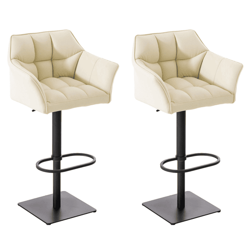 Juego de 2 taburetes de bar Damaso de polipiel Simil cuero Crema 45X64X88 cm